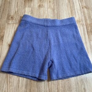 Women's periwinkle blue soft sherpa high waisted biker shorts